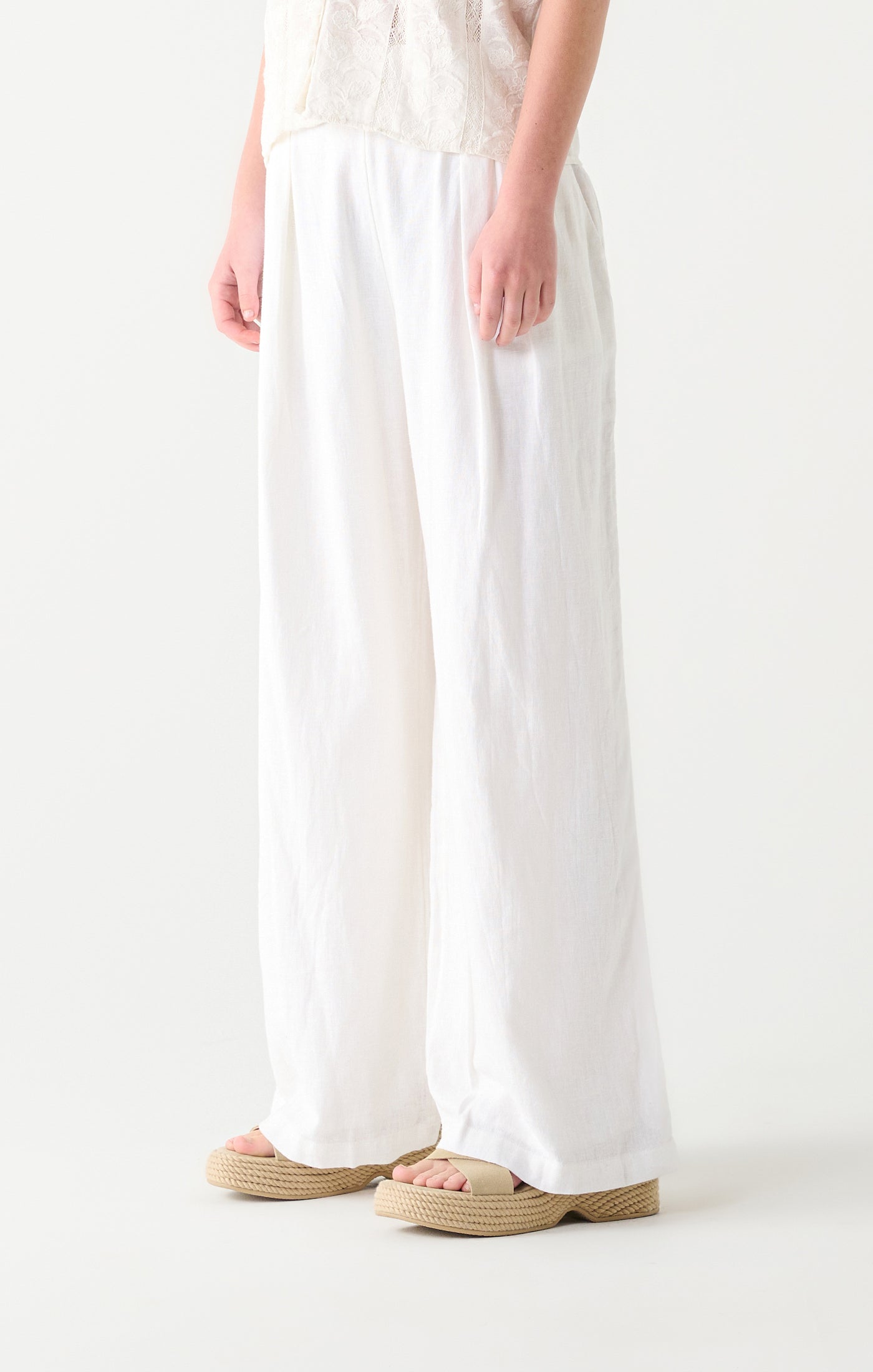 High Waist Elastic Waist Wide Leg Pants