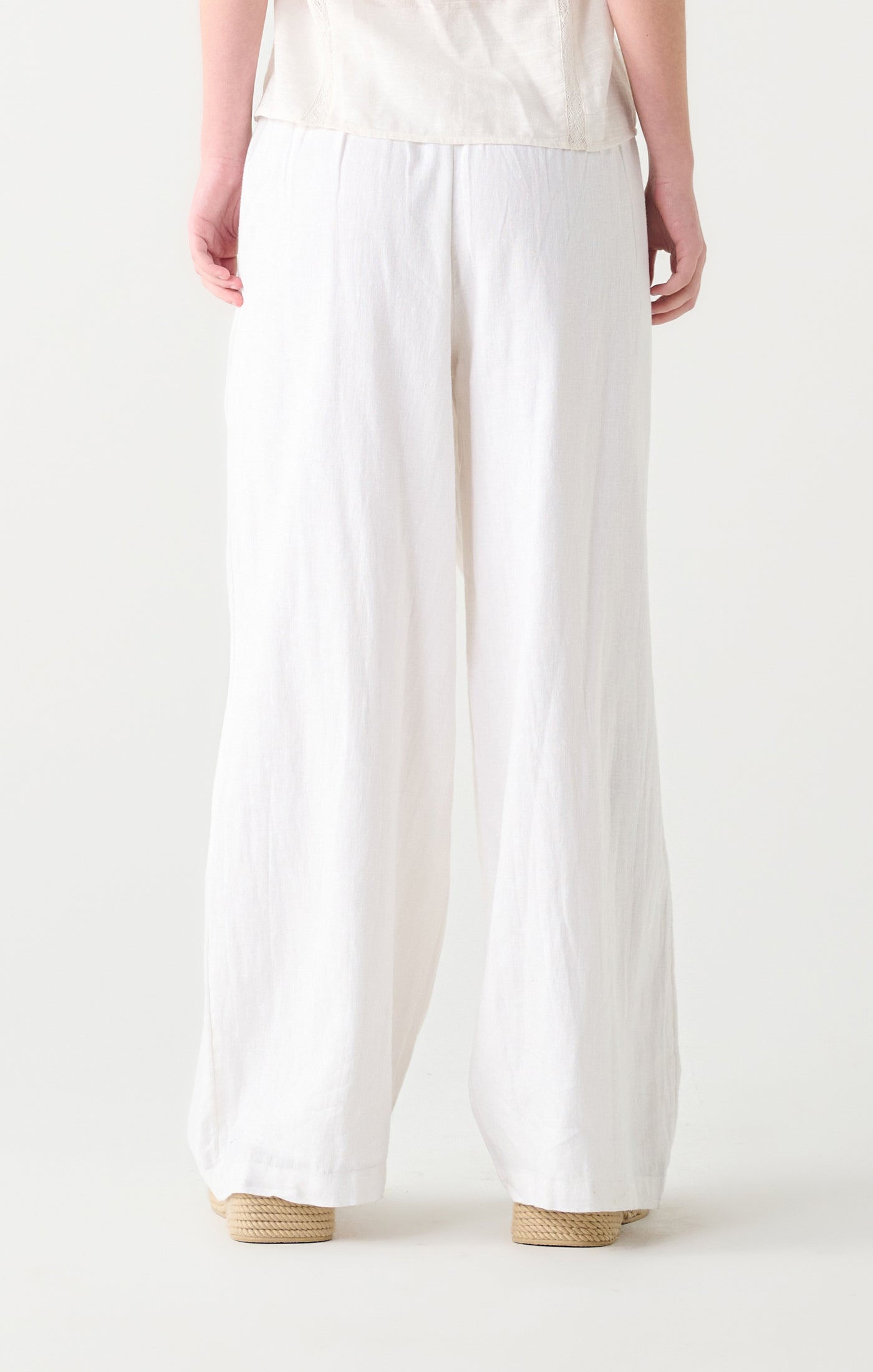 High Waist Elastic Waist Wide Leg Pants