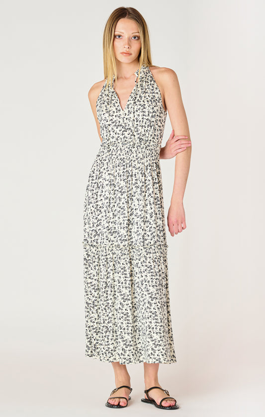 Black Rose Soft Tiered Midi Dress