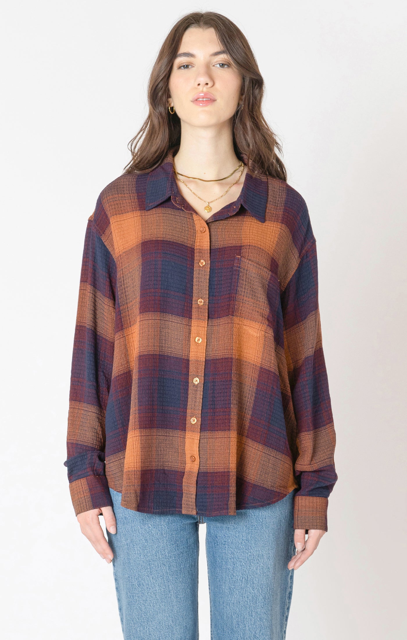 Plum Perfect Textured Plaid Button-Up