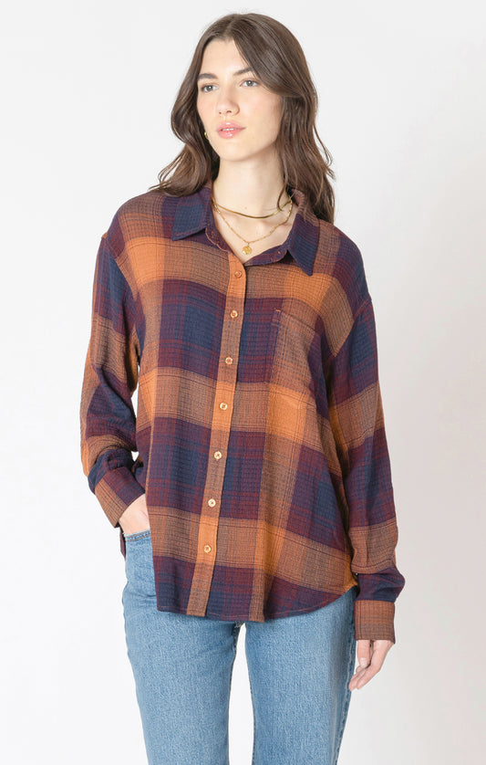 Plum Perfect Textured Plaid Button-Up