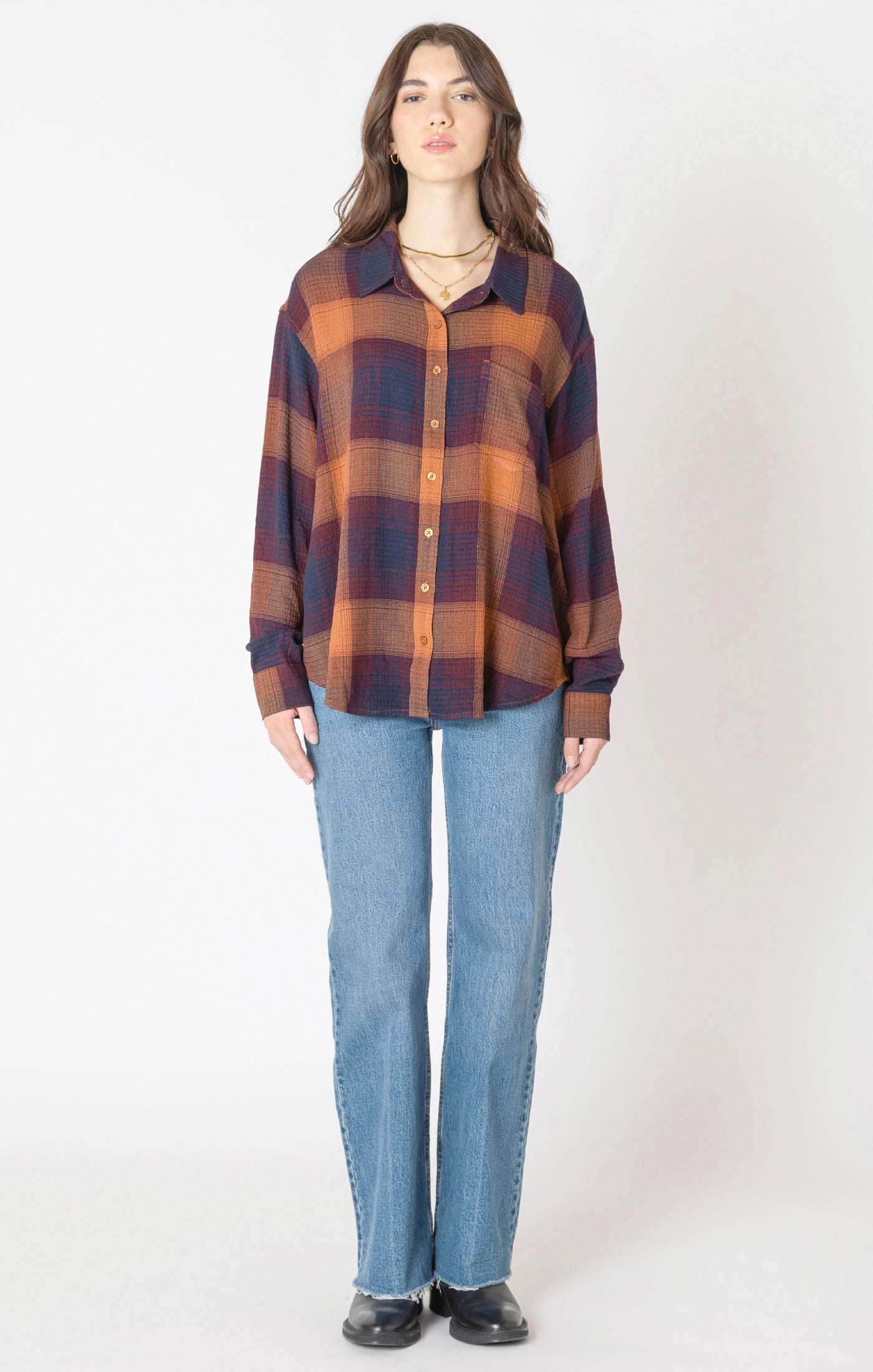 Plum Perfect Textured Plaid Button-Up