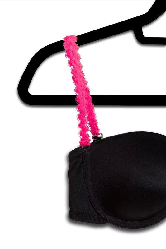 Nude Bra / Interchangeable Neon Pink Lace Strap