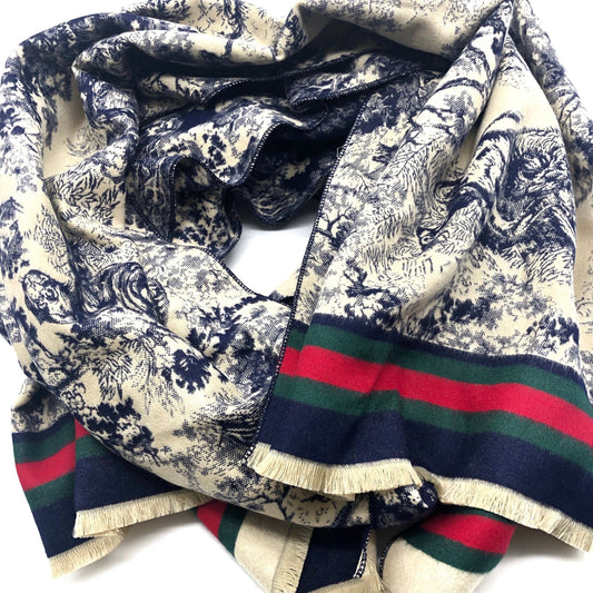 Navy Toile Winter Scarf