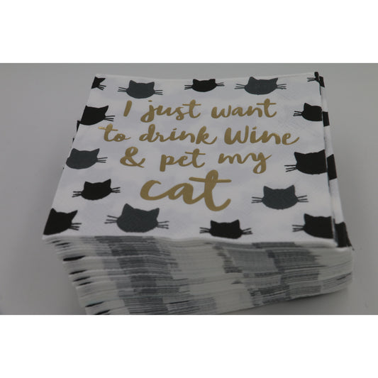 Drink Wine and Pet My Cat Cocktail Napkins