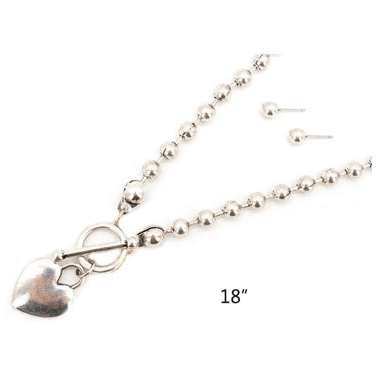 Heart Toggle Ball Chain Necklace Set