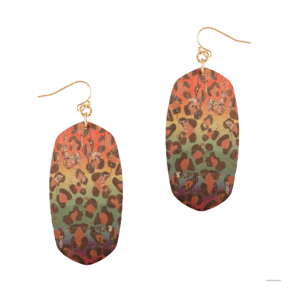 Multicolor Animal Print Cork Earrings