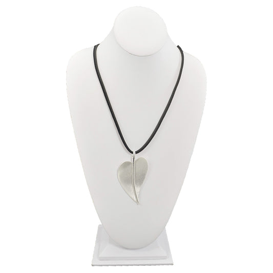Silver Heart On Black Cord Necklace