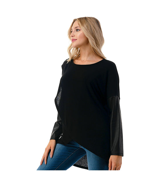 Faux Leather Surplice Top