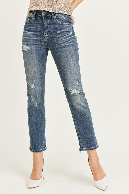 High Rise Vintage Washed Straight Leg Jeans