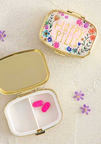 Pink Floral Happy Pills Pill Box