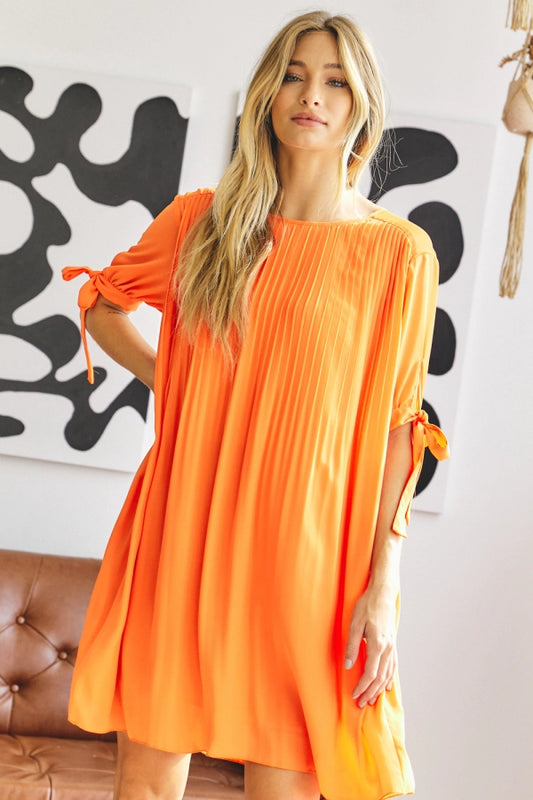Tangerine Pleated Mini Dress