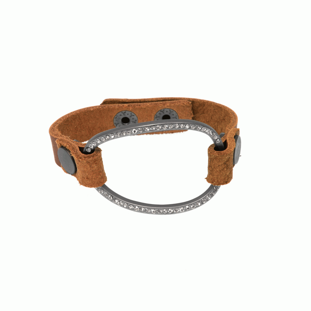 Leather with Crystal Oval Bracelet