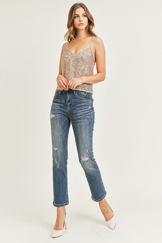 High Rise Vintage Washed Straight Leg Jeans