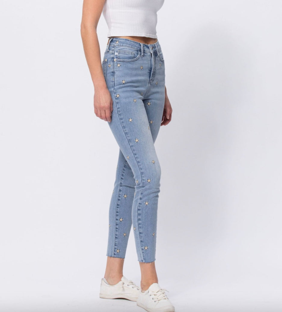 Judy Blue High Rise Starlight Embroidered Skinny Jeans