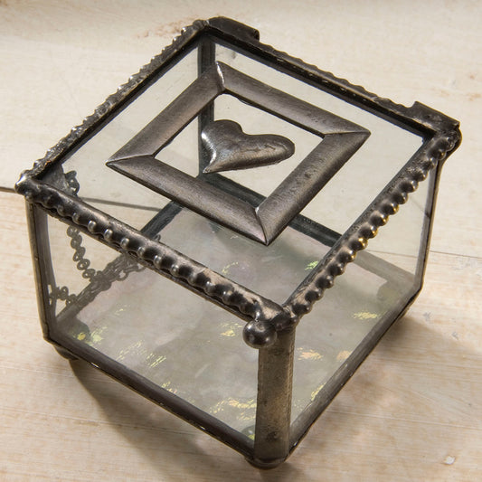 Heart Small Glass Box Ring Box Keepsake Display Gift Jewelry Box
