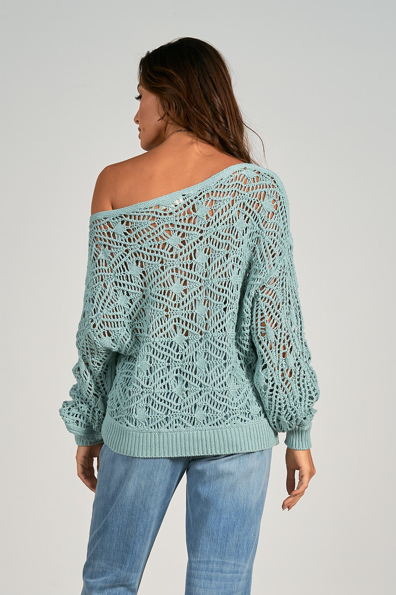 Spa Blue Slouchy Crochet Sweater