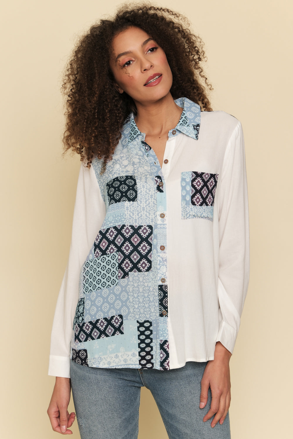Mixed Motif Button Down Shirt