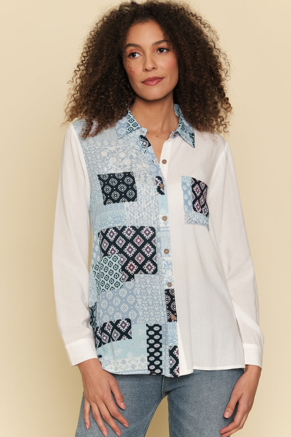 Mixed Motif Button Down Shirt