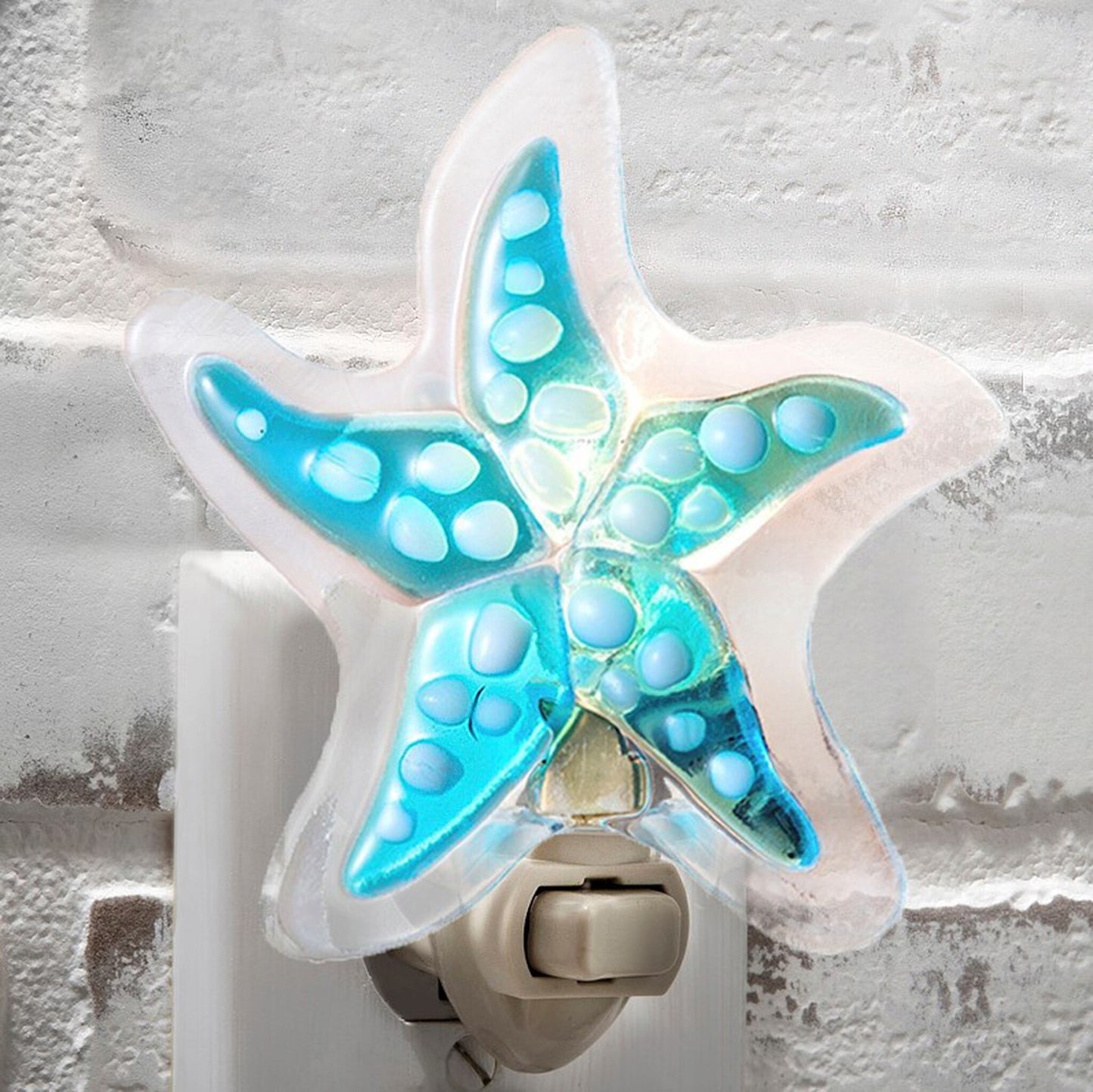 Starfish Aqua Blue Fused Glass Art Decorative Accent Coastal Beach Night Light