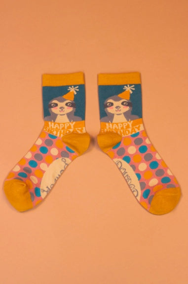 Happy Birthday Sloth Ankle Socks