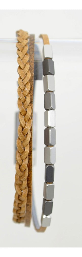 Faux Leather Bead Magnetic Bracelet