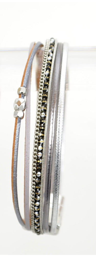 Layered Faux Leather Magnetic Bracelet