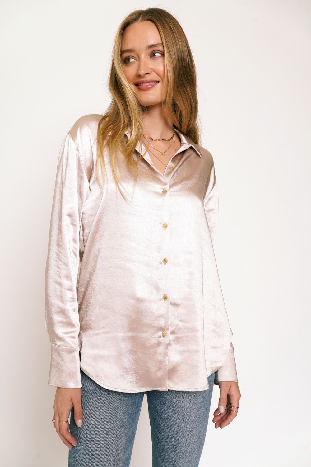 Relaxed Button Down Silky Shirt