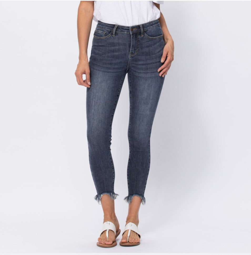 Judy Blu Mid-Rise Shark Bite Hem Skinny Jeans