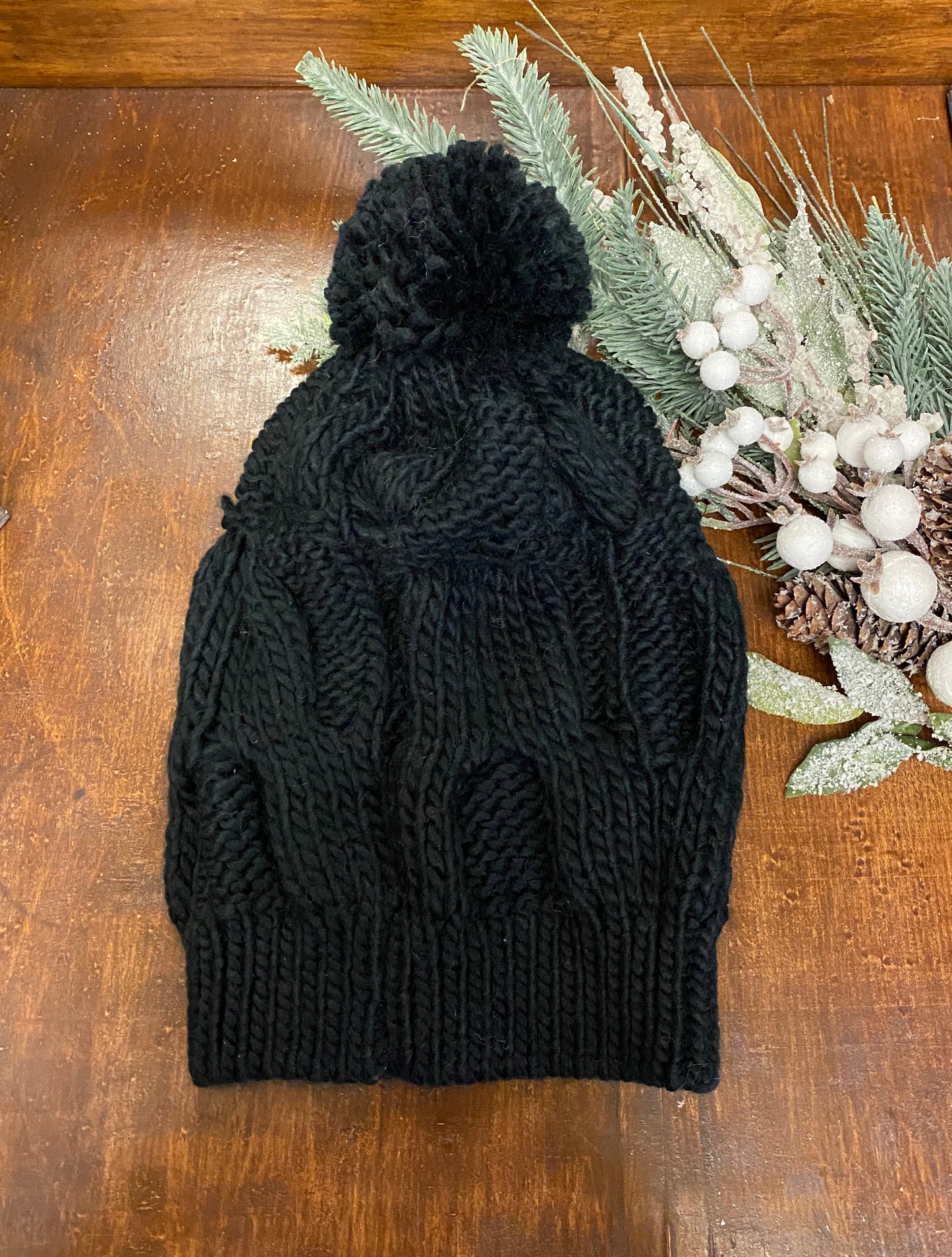 Black Large Knit Pom Hat
