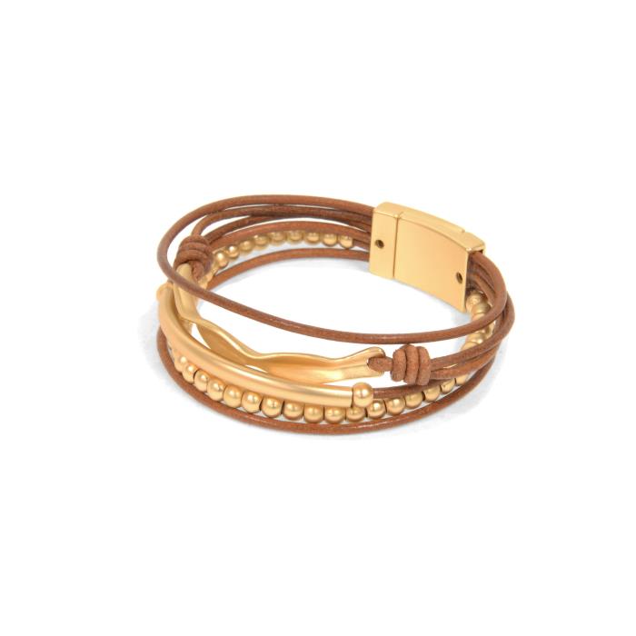 Tan Leather & Gold Bracelet