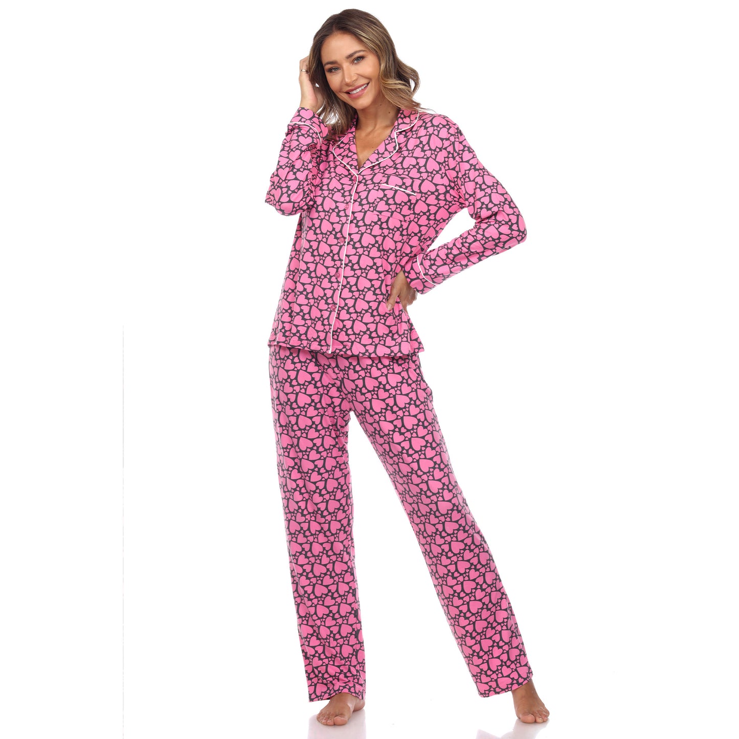 Women's Long Sleeve Heart Print Pajama Set