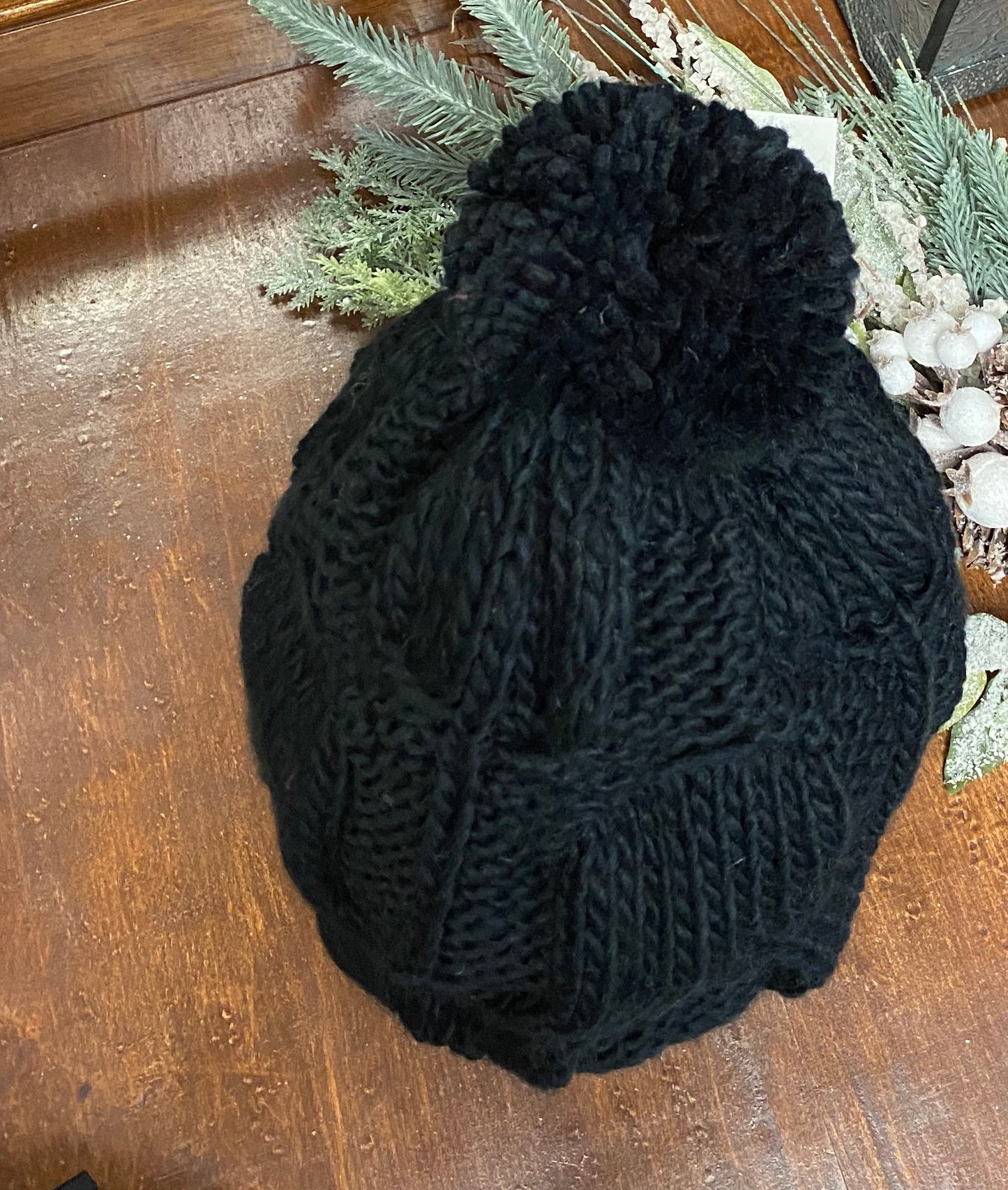 Black Large Knit Pom Hat