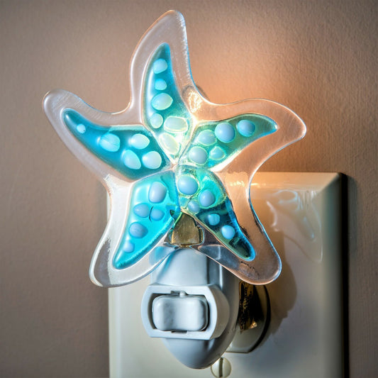 Starfish Aqua Blue Fused Glass Art Decorative Accent Coastal Beach Night Light