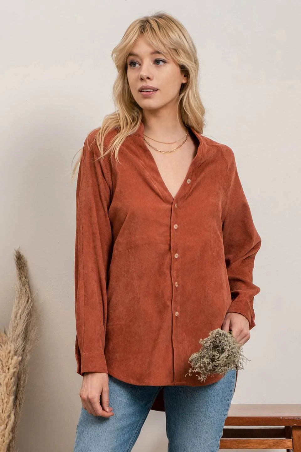 Terracotta Corduroy Top