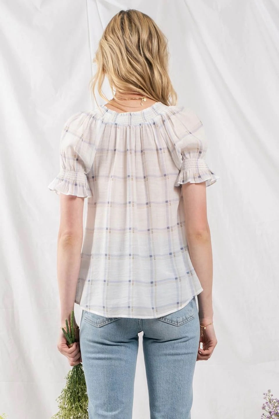 Smocked Neck Woven Top
