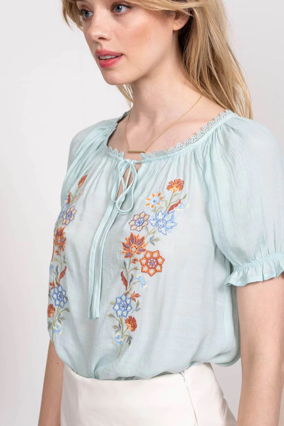 Floral Embroidery Woven Top
