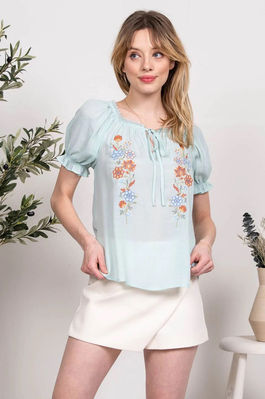 Floral Embroidery Woven Top