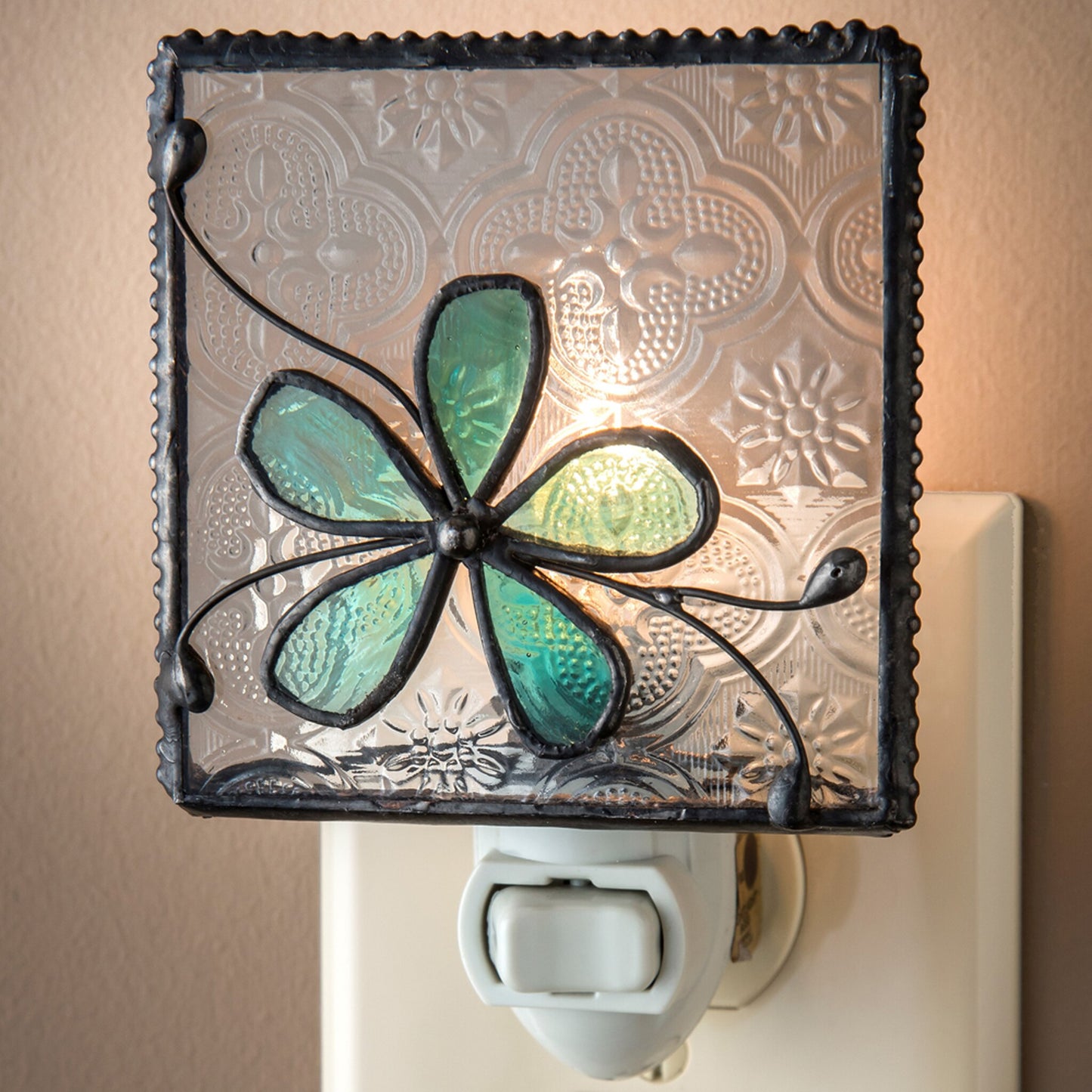Stained Glass Flower Turquoise Blue Green Decorative Bedroom Bathroom Night Light
