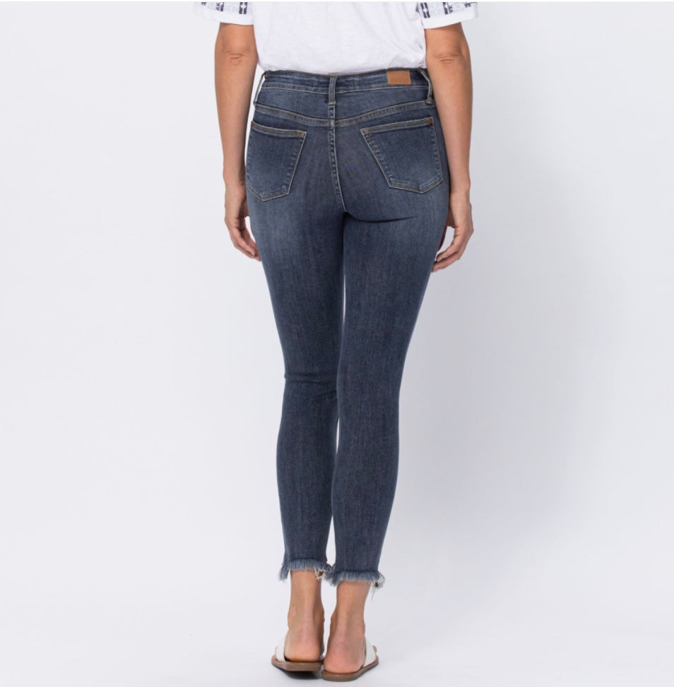 Judy Blu Mid-Rise Shark Bite Hem Skinny Jeans