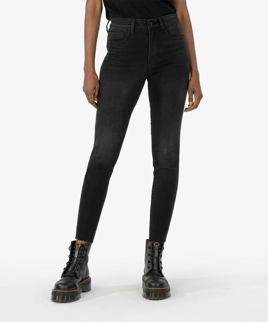 Kut From The Kloth Connie High Rise Fab Ab Ankle Skinny Raw Hem (Washed Black)