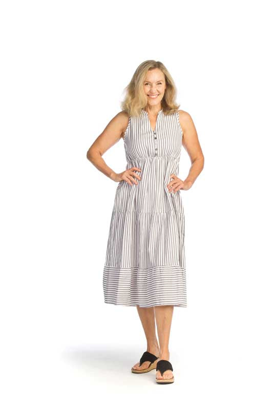 Striped Cotton Blend Midi Dress