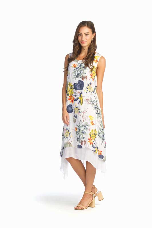 White Multi Floral Crinkle Layered Dress
