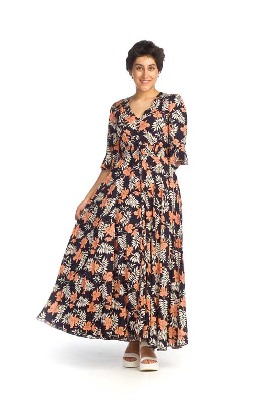 Navy Tropical Floral Maxi Dress