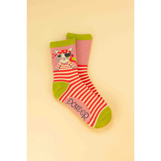 Ladies Ankle Socks Pirate Kitty