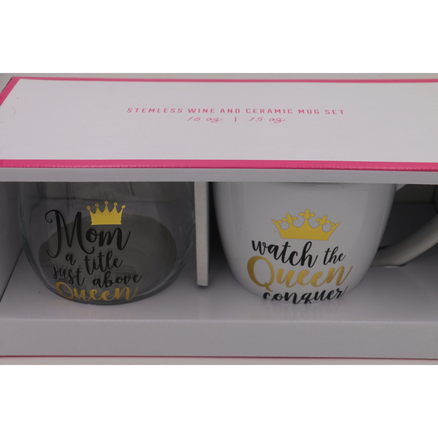 Mom Queen Mug & Wine Glass Set