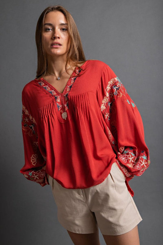 Boho Dobby Embroidered Top
