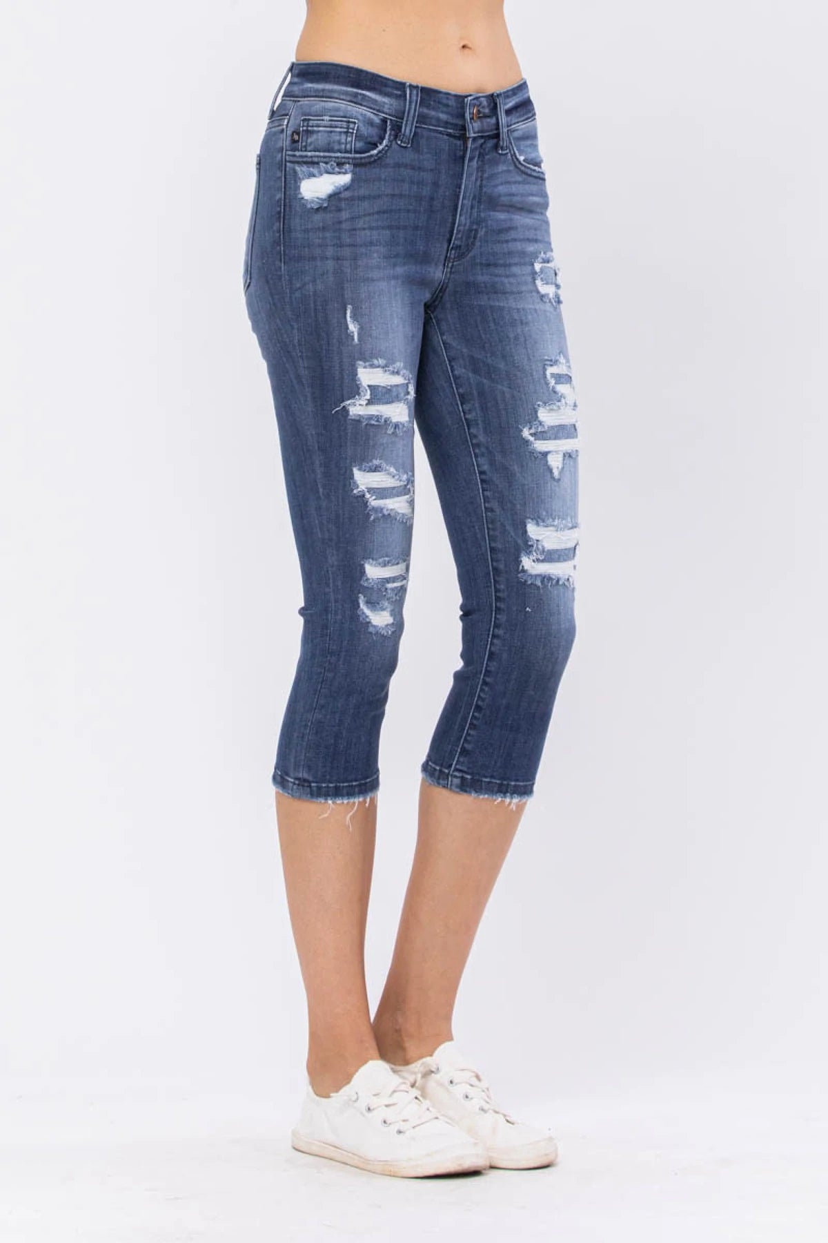 Judy Blue Distressed Patch Capri Jeans