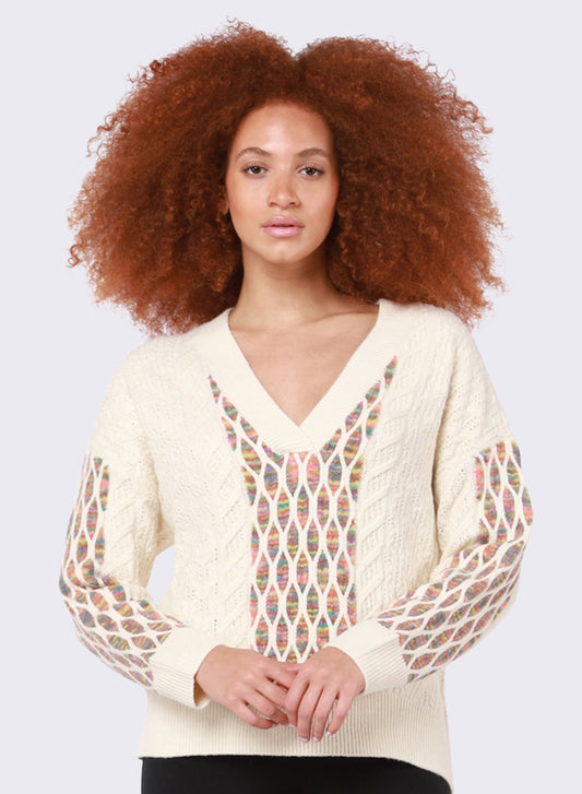 Textured Rainbow Cable Knit Sweater