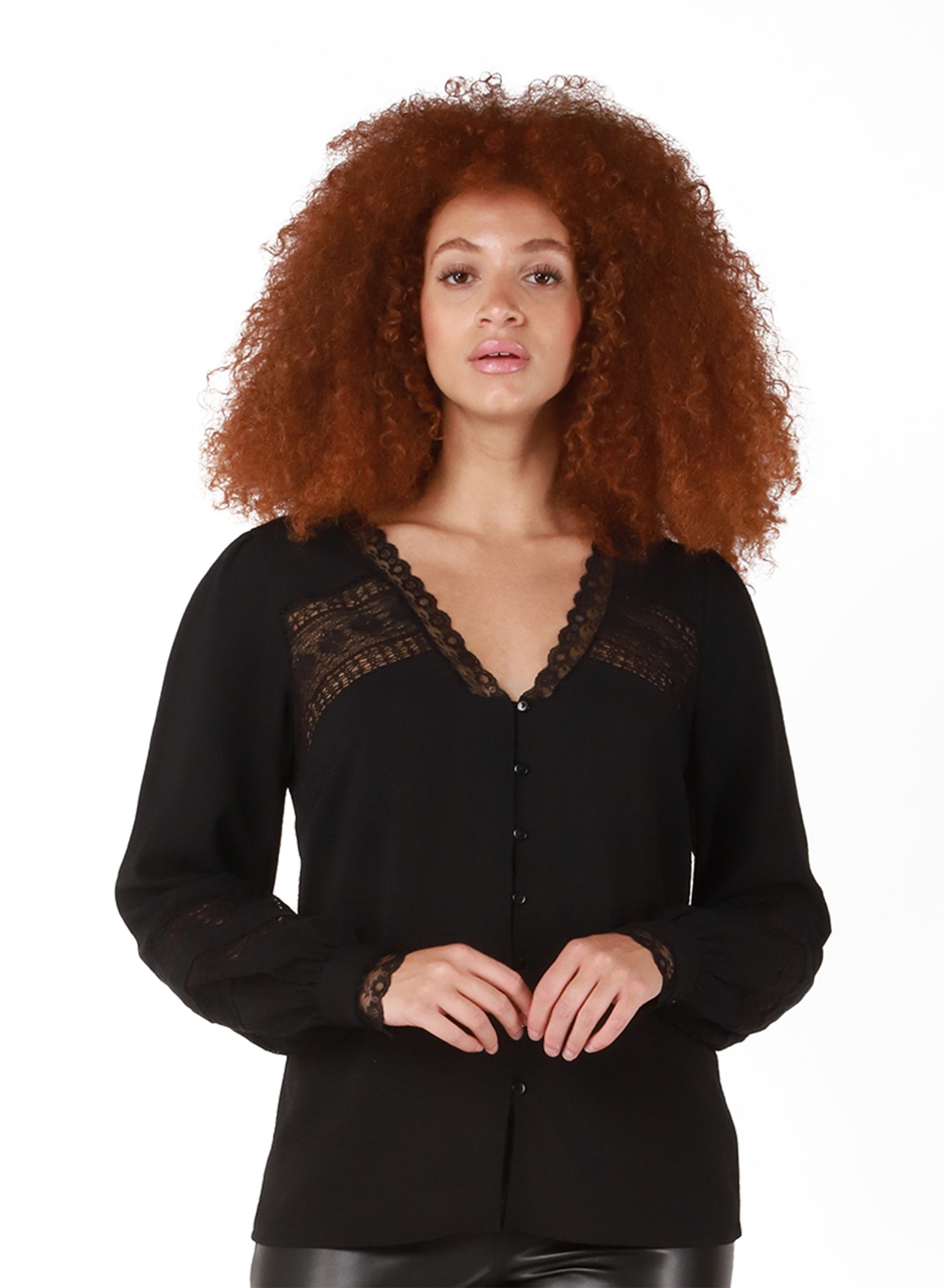 Lace Insert Jacquard Blouse